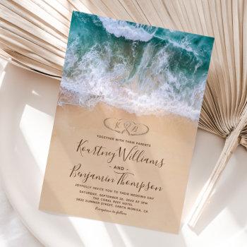 hearts in shore beach wedding invitation