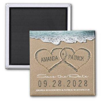 Small Hearts In The Sand Beach Wedding Save The Date Magnet Front View