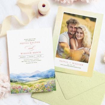 heidi mountains wildflowers elegant wedding photo invitation
