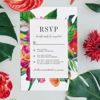 hibiscus, plumeria & palm funny wedding rsvp invitation