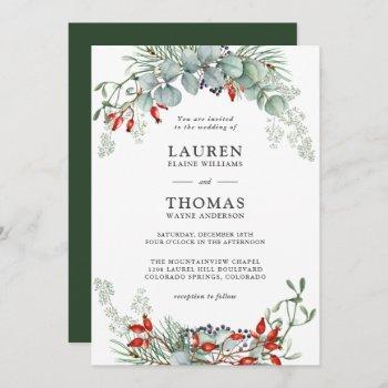 holiday botanical greenery and berries wedding invitation