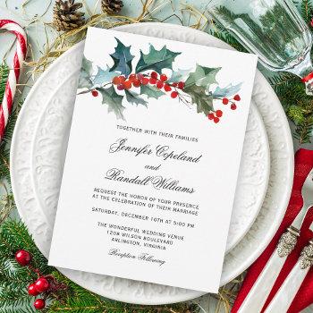 holiday greenery watercolor wedding invitation