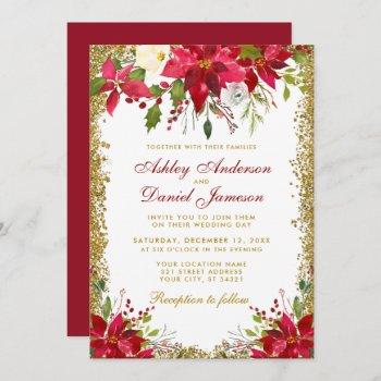 Small Holiday Wedding Floral Red Poinsettia Gold Glitter Front View