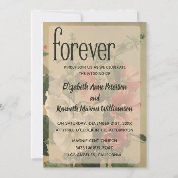 hollyhock floral flower vintage wedding forever invitation