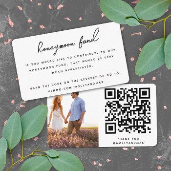 Small Honeymoon Fund Qr Code Digital Wedding Registry Enclosure Card Front View