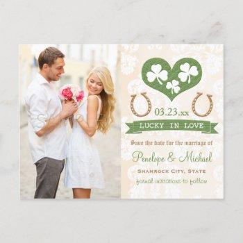 horseshoe and shamrock save the date announcement postcard