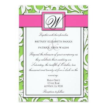 Small Hot Pink & Lime Green Damask Wedding Back View