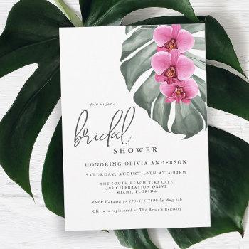 hot pink orchids tropical paradise bridal shower invitation