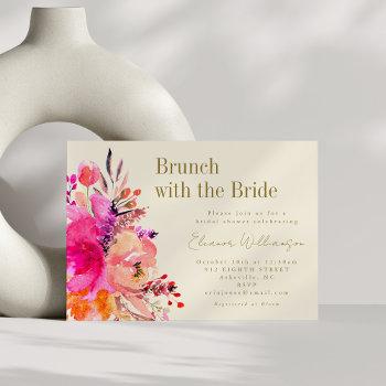 hot pink watercolor floral bridal shower brunch  invitation