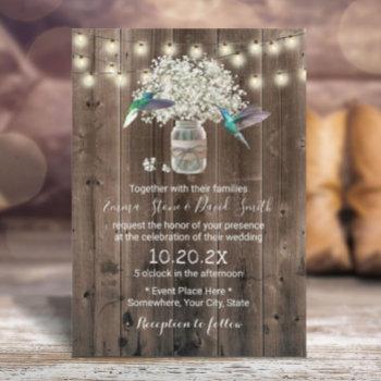 hummingbird & baby's breath flowers rustic wedding invitation