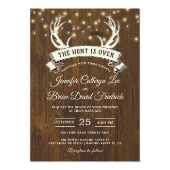 Small "hunt Is Over" Rustic Antler Strings Light Wedding Front View