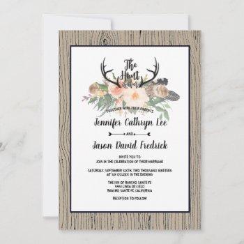 "hunt is over" rustic boho floral wedding invitation