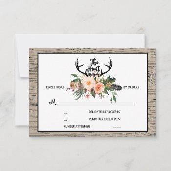 Small Hunt Is Over Rustic Boho Floral Wedding Rsvp Front View