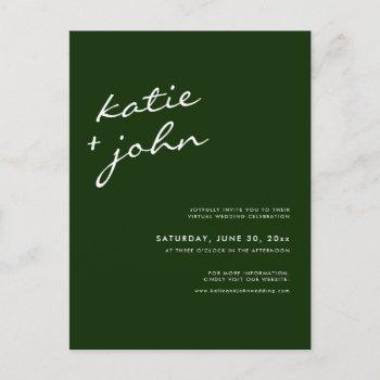 hunter green calligraphy virtual wedding invitation postcard