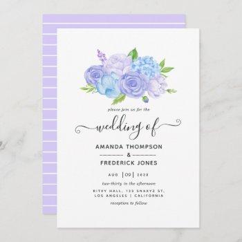 hydrangea blue and light lavender wedding invitation