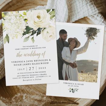 hydrangea white rose garden greenery photo wedding invitation