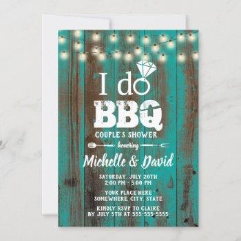 i do bbq couples shower rustic teal barn wood  invitation