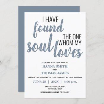 i have found the one typography dusty blue wedding invitation