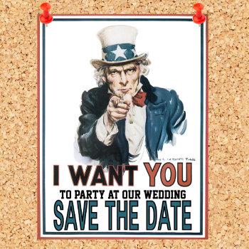 Small Iconic Vintage Uncle Sam Save The Date Announcement Post Front View