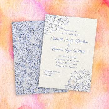 illustrated wedding ceremony big blue flowers invitation