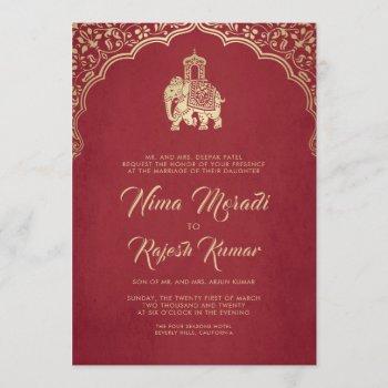 indian wedding invitation, red, gold, ganesha invitation
