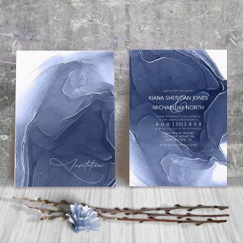 ink flow wedding blue id762 invitation