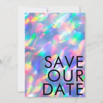 Small Iridescent Ultra Modern Monogram Photo Save The Date Front View