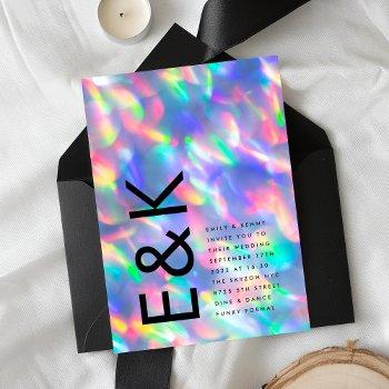 iridescent ultra modern monogram wedding invitation