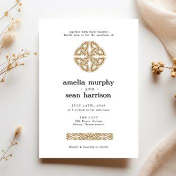 irish celtic knot gold wedding invitation