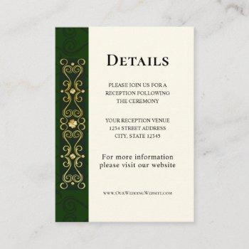 Small Irish Elegant Gold Artwork Abstract Green Wedding Enclosure Card Front View