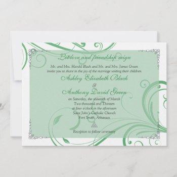 irish green white celtic wedding invitation