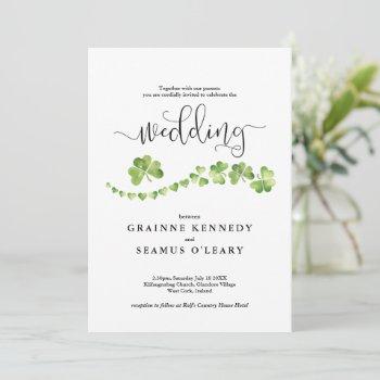irish shamrock all in one green wedding invitation