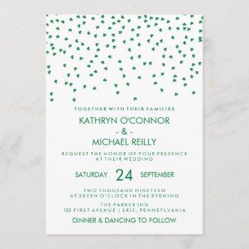 irish theme wedding shamrock confetti on white invitation