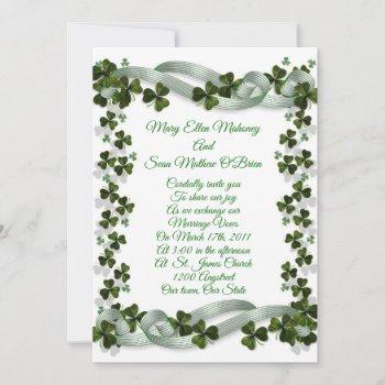 irish wedding invitation shamrocks and ribbon