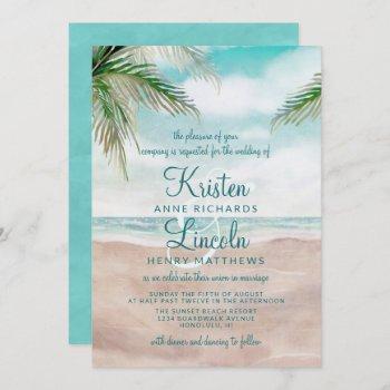 island breeze painted beach scene tropical wedding invitation
