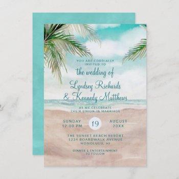 island breeze palm trees beach scene wedding invitation