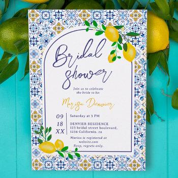 Small Italian Blue Tiles Watercolor Lemon Baby Shower Front View