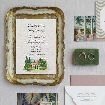 italian villa watercolor wedding invitation