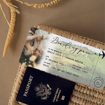 italy tuscany boarding pass qr photo wedding invitation