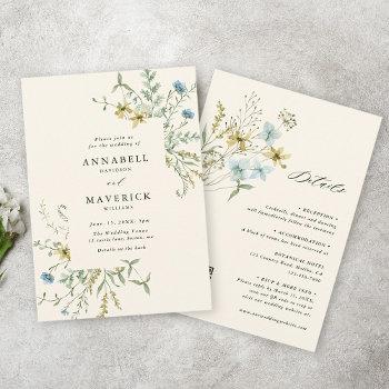 ivory all in one delicate wildflower wedding invitation