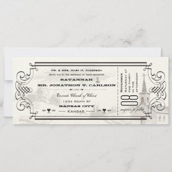 ivory and black chapel ticket wedding invitations