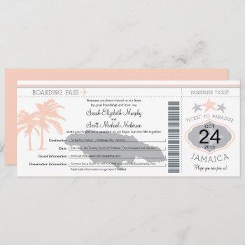 Small Jamaica Peach Gray Boarding Pass Wedding Front View