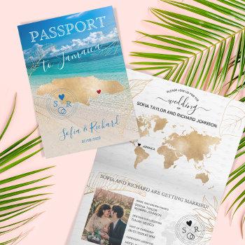 jamaica wedding destination passport  map invitation