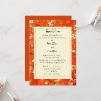 japanese red and gold floral invitation wedding 