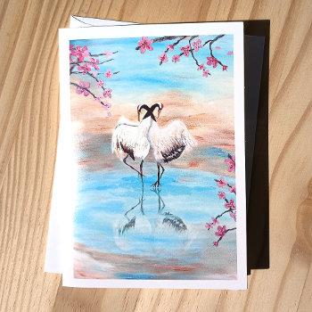 japanese red top tancho cranes, asian cranes holiday card
