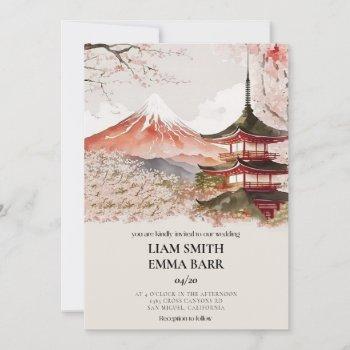 japanese sakura cherry blossom wedding invitation