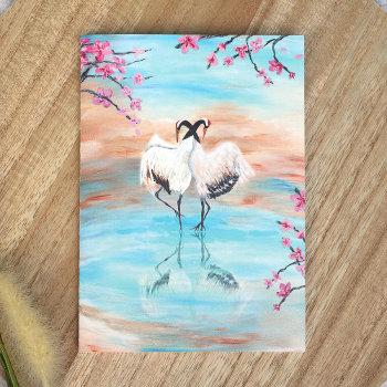 japanese tancho cranes, cherry blossom wedding invitation