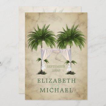 jewish  chuppah elegant modern  champagne palm invitation