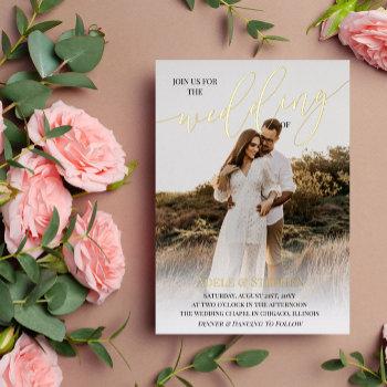 join us gold script photo double sided wedding  foil invitation