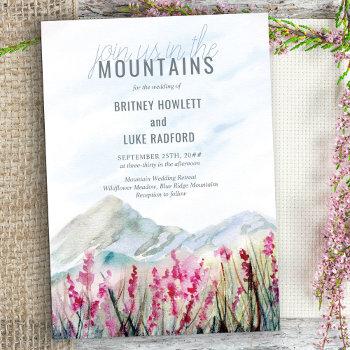 join us in the mountain meadow watercolor wedding invitation
